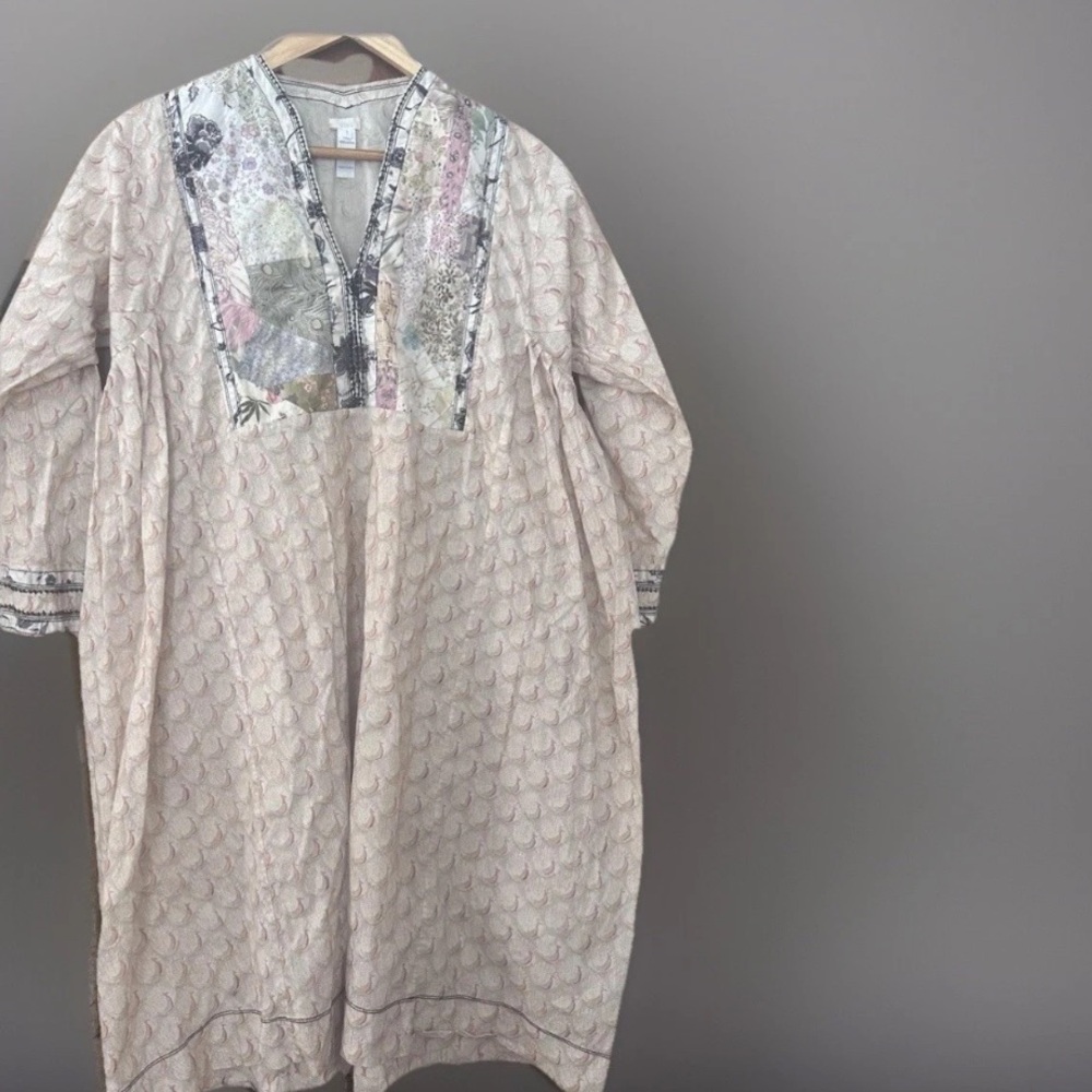 Dosa Jamdani Kadi Cotton Appliqué Dress Size XS-M Oversized Peacock Print